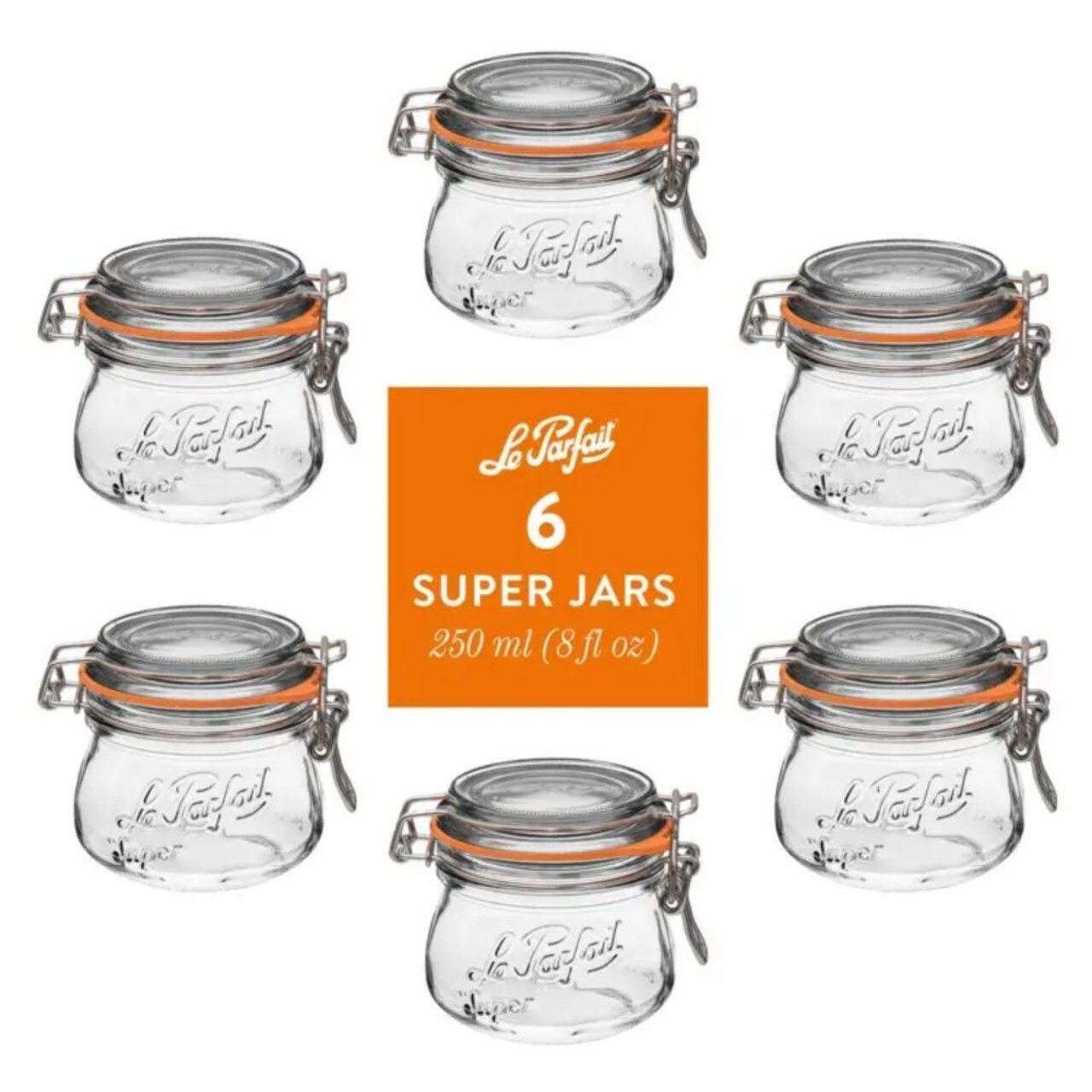 Le Parfait - Clear - Glass Versatile Preserving Jars for Canning and Storage - 6 Piece